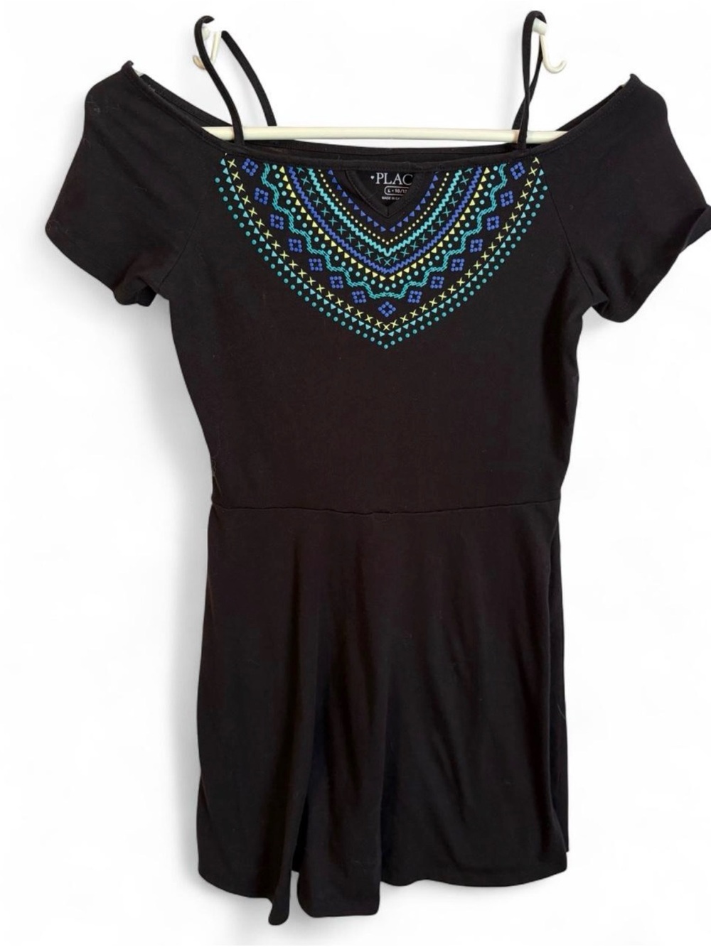 Place Black Off-Shoulder Midi Dress with Blue & Teal Embroidery